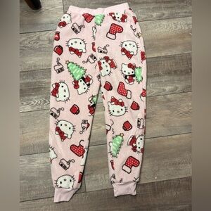 Hello Kitty Pink Plush Pajama Pants with Red Accents